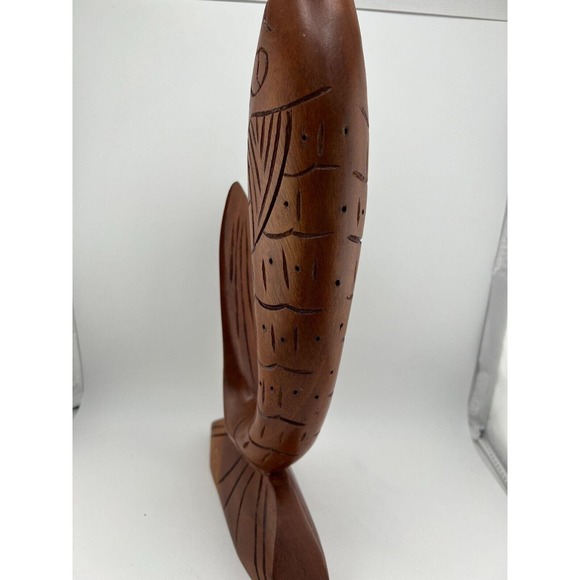 Vintage Hand Carved Brown Wooden Home‎ Decorative Fish Sculpture Animal Figurine - Picture 2 of 10